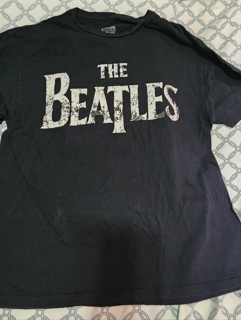 The Beatles Black Tee with Distressed White Logo